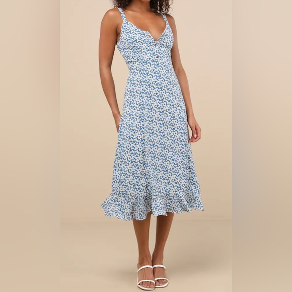 Lulus Chic Blue and White Floral Midi Dress - Picture 2 of 5